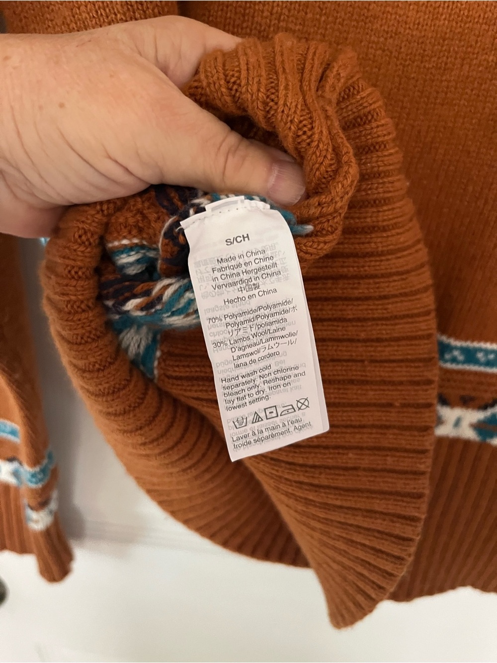 J.Crew SzS Fair Isle Lambswool Blend Mock Neck Sweater, Rust/Royal - Picture 6 of 7